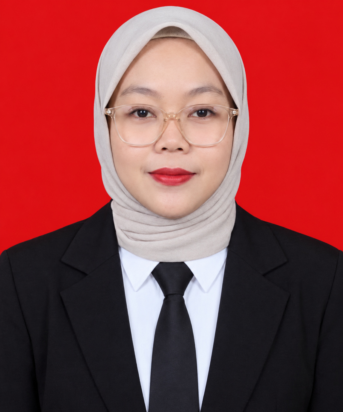 formal portrait on red background