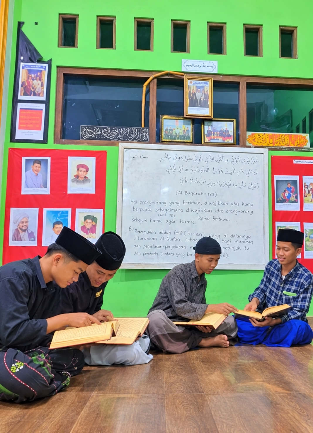 students studying in a colorful classroom